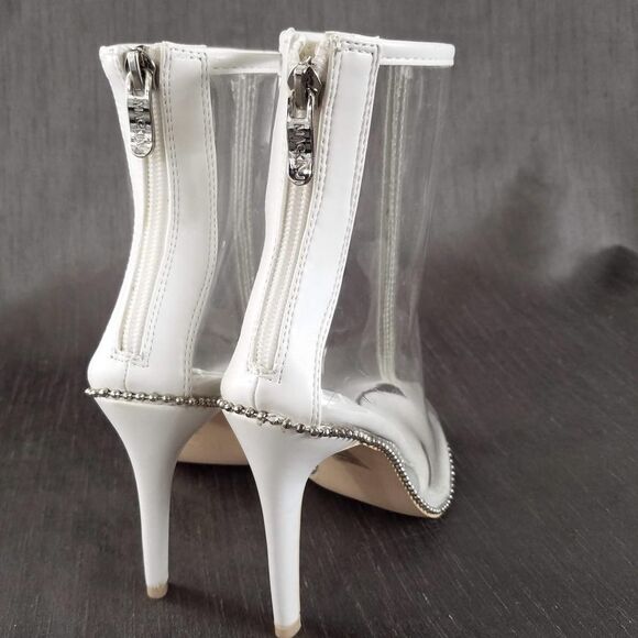 NEW Mackin J White & Clear Open Toe Stud Trim Heeled Ankle Boots Size 6 - Picture 5 of 8